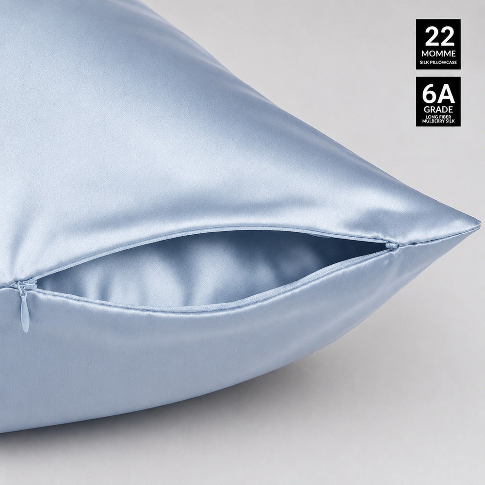 Sky Blue 22 Momme Mulberry Silk Pillowcase