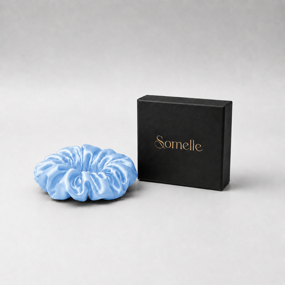 Azure Blue Mulberry Silk Scrunchie