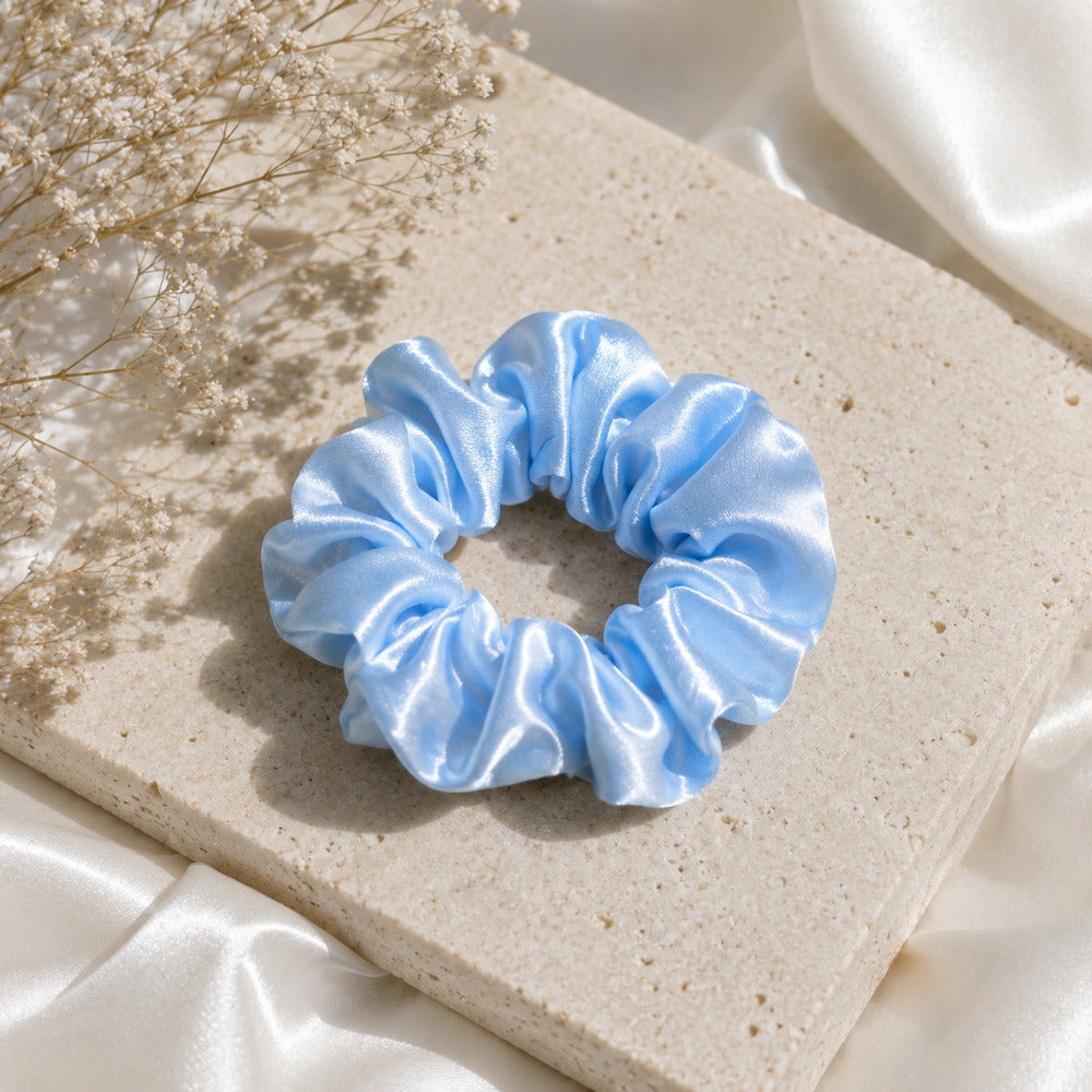Azure Blue Mulberry Silk Scrunchie
