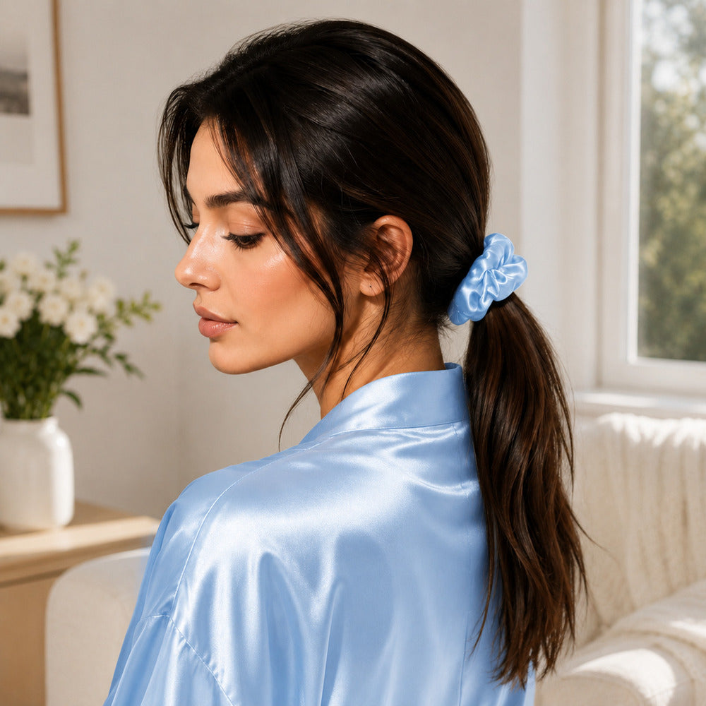 Azure Blue Mulberry Silk Scrunchie