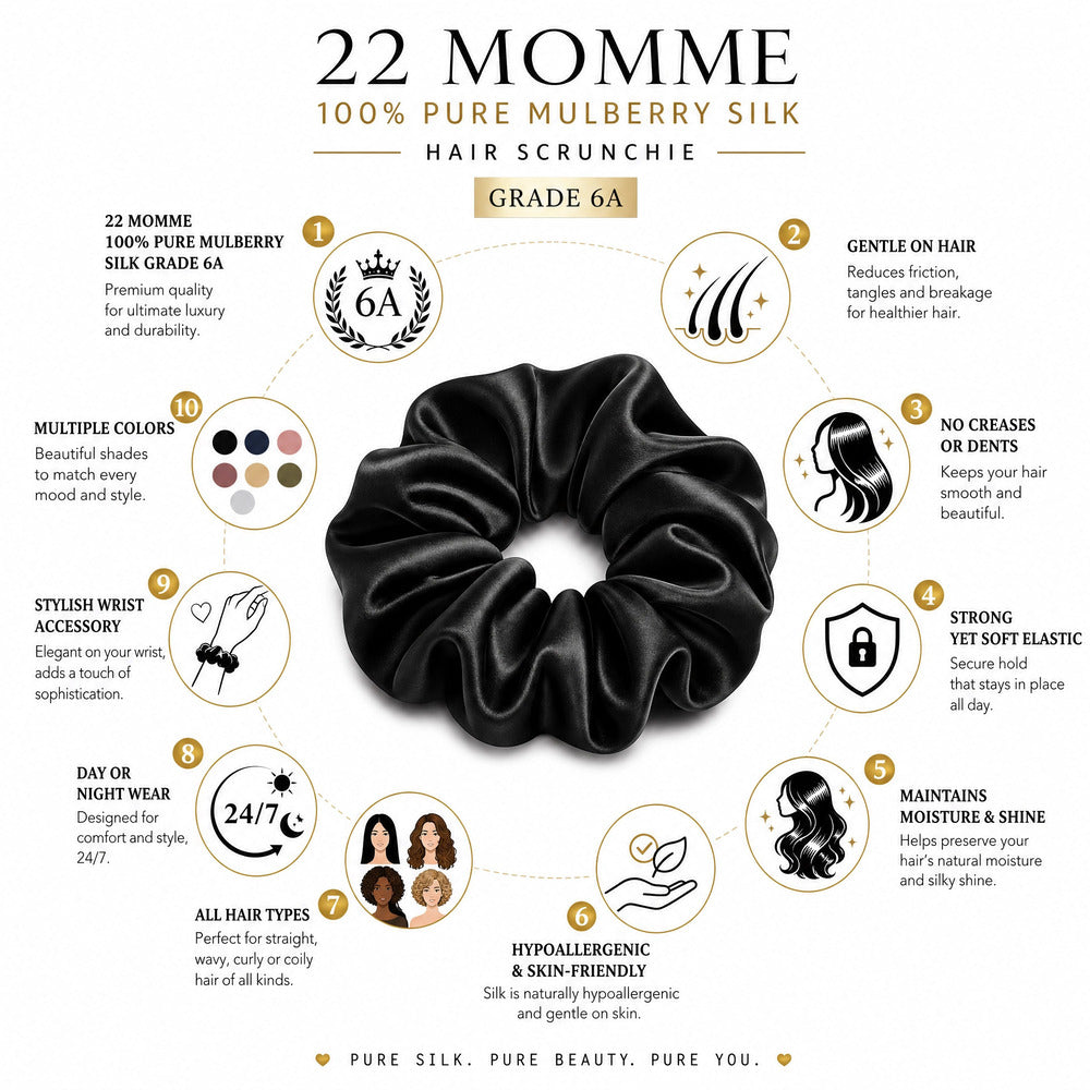 Black Mulberry Silk Scrunchie