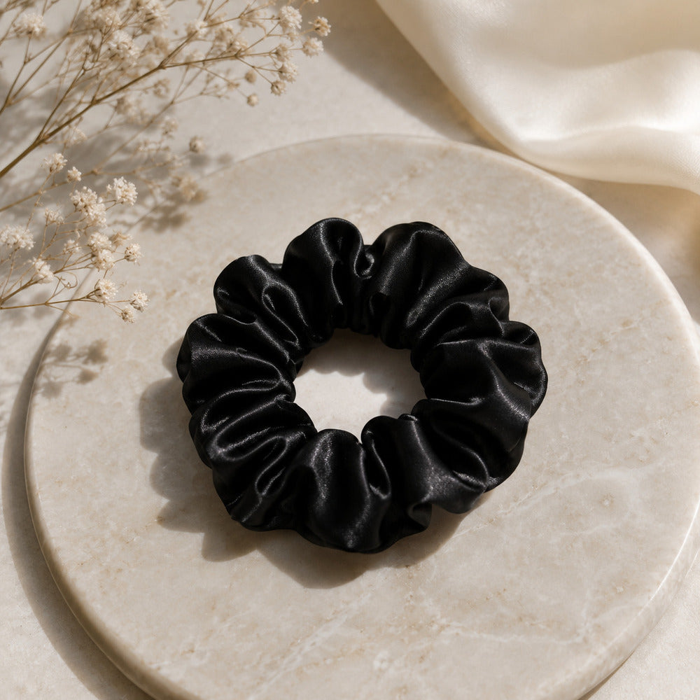 Black Mulberry Silk Scrunchie