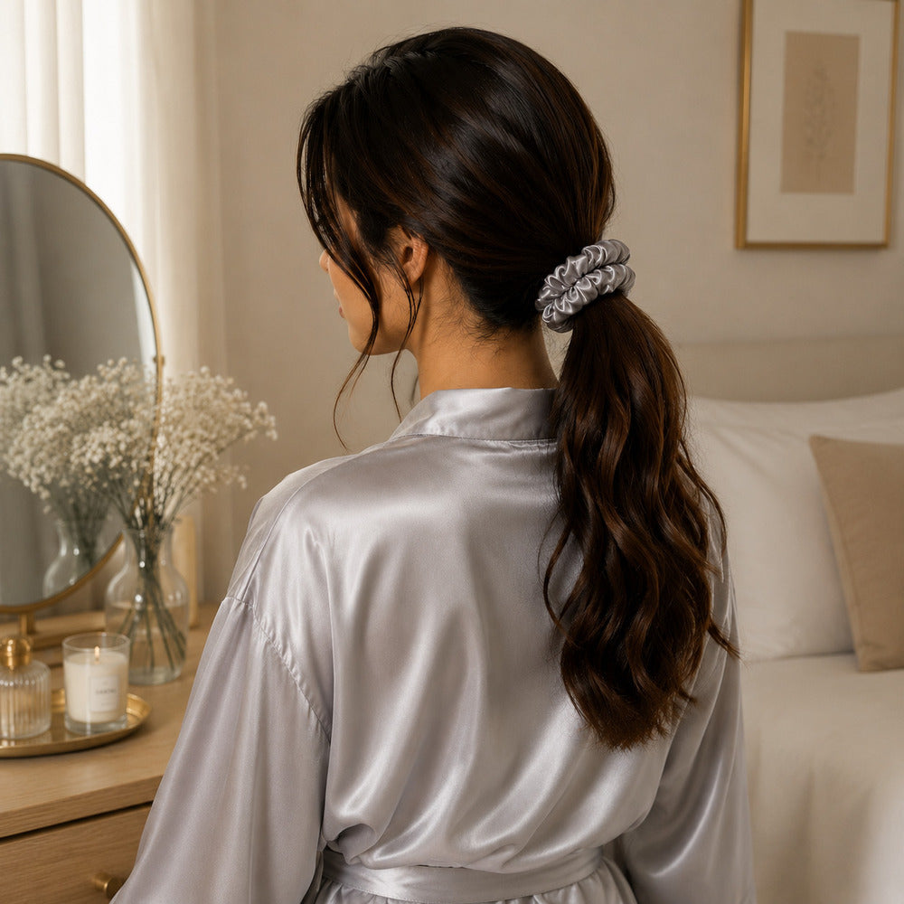 Charcoal Gray Mulberry Silk Scrunchie