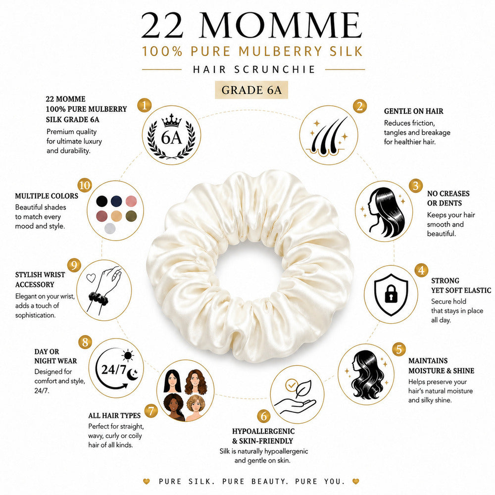 Ivory White Mulberry Silk Scrunchie