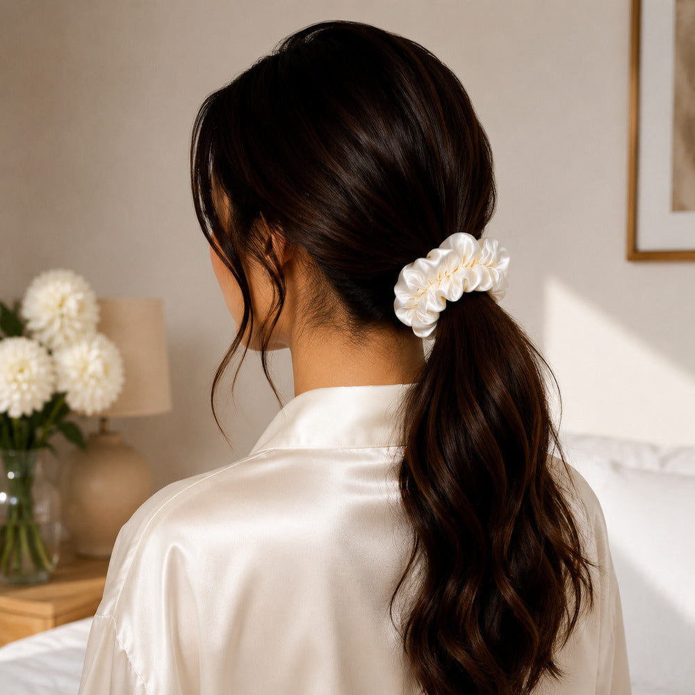 Ivory White Mulberry Silk Scrunchie
