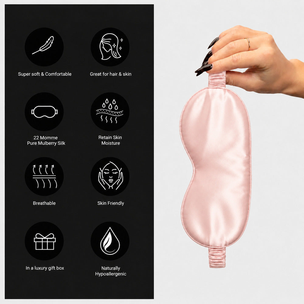 Blush Pink Silk Sleep Mask for Travel | 22 Momme Mulberry Silk Eye Mask