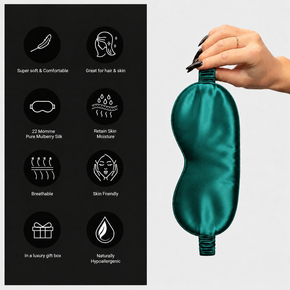 Deep Teal Silk Sleep Mask for Travel | 22 Momme Mulberry Silk Eye Mask