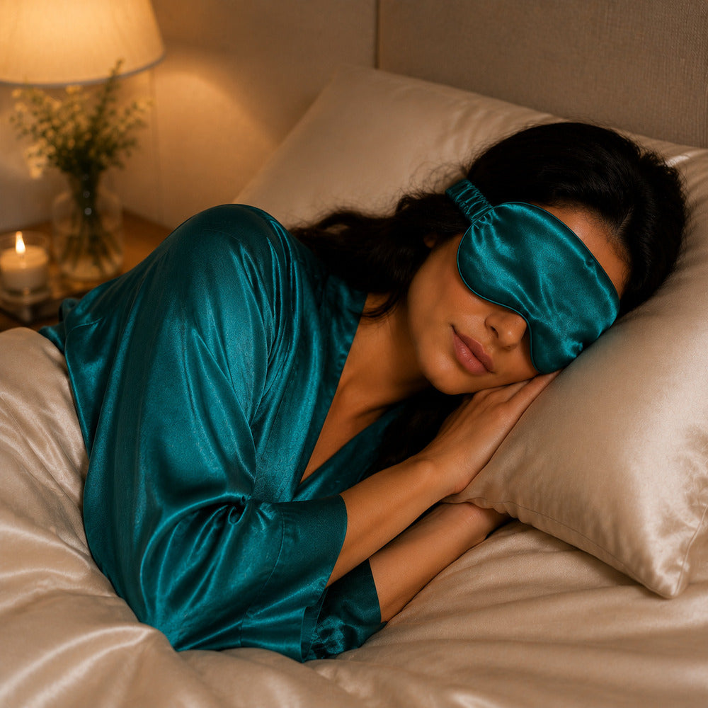Deep Teal Silk Sleep Mask for Travel | 22 Momme Mulberry Silk Eye Mask