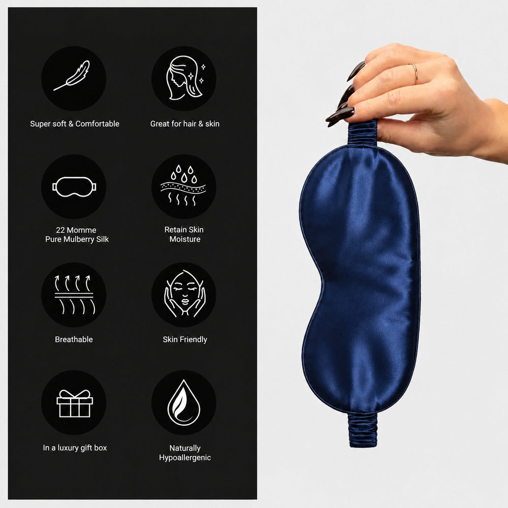 Navy Blue Silk Sleep Mask for Travel | 22 Momme Mulberry Silk Eye Mask