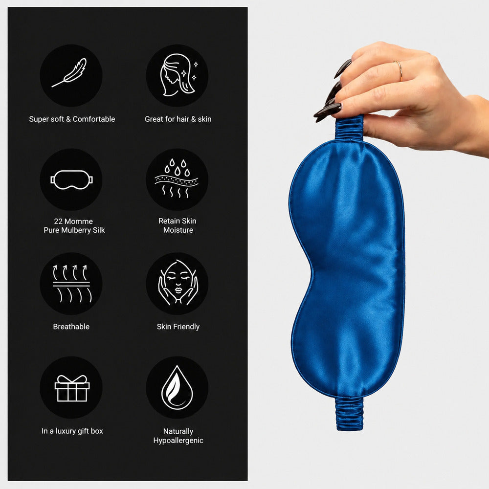 Ocean Blue Silk Sleep Mask for Travel | 22 Momme Mulberry Silk Eye Mask