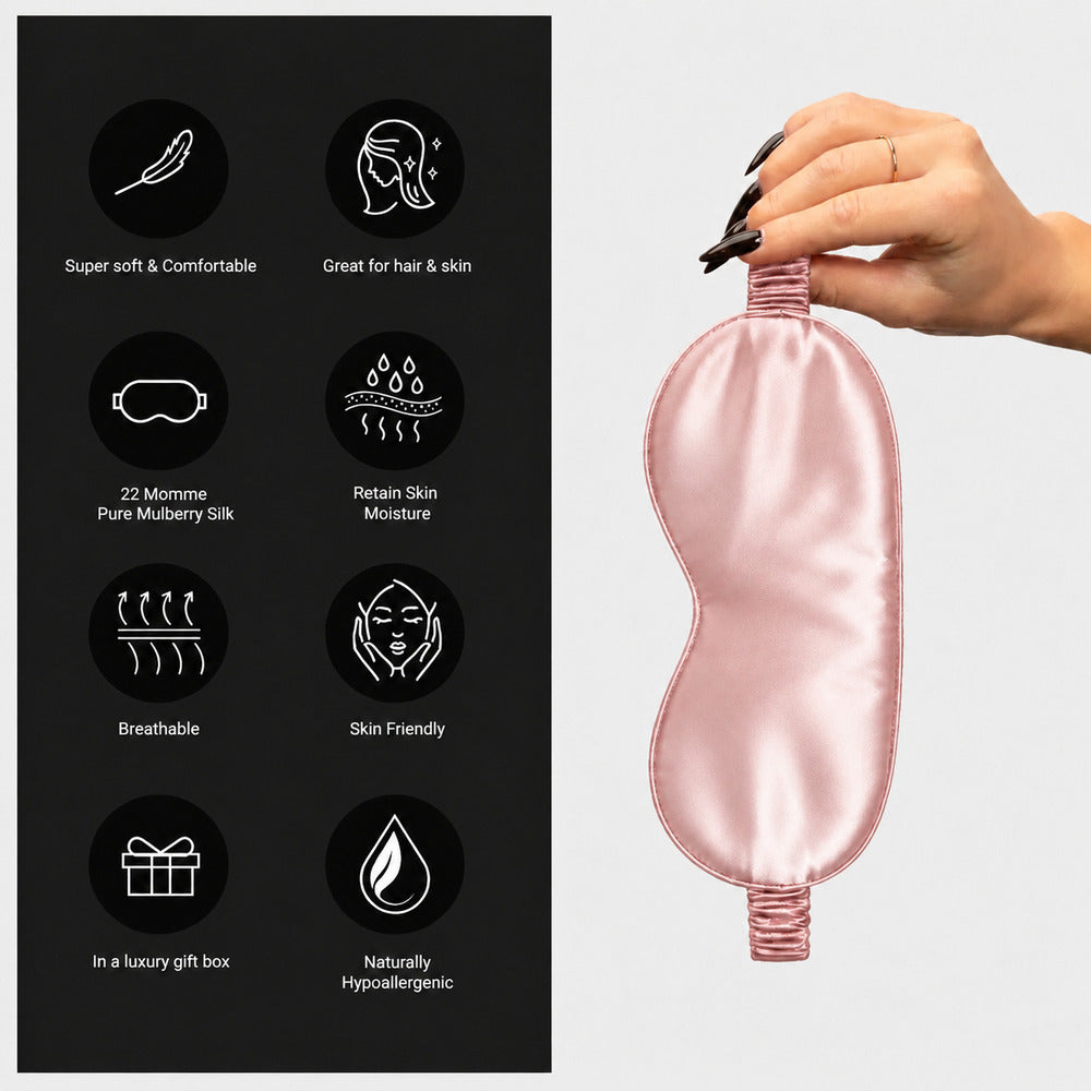 Rose Pink Silk Sleep Mask for Travel | 22 Momme Mulberry Silk Eye Mask