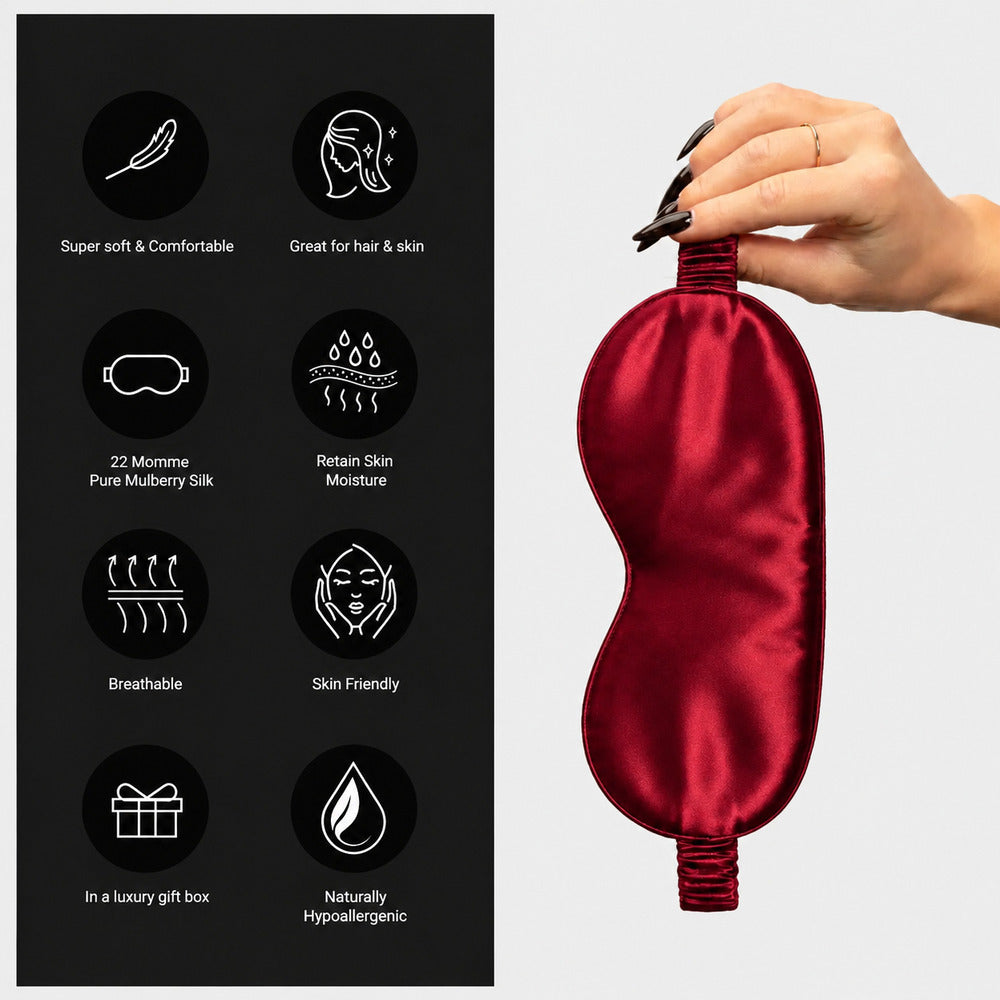 Ruby Red Silk Sleep Mask for Travel | 22 Momme Mulberry Silk Eye Mask