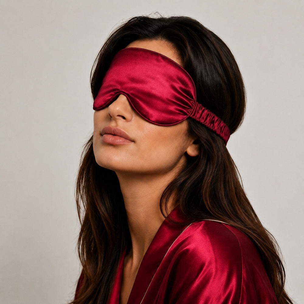Ruby Red Silk Sleep Mask for Travel | 22 Momme Mulberry Silk Eye Mask