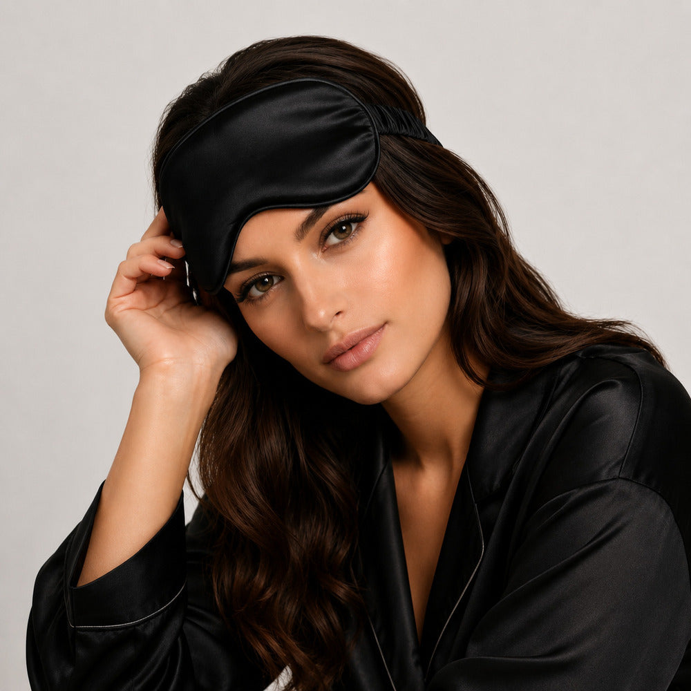 Black Silk Sleep Mask for Travel | 22 Momme Mulberry Silk Eye Mask