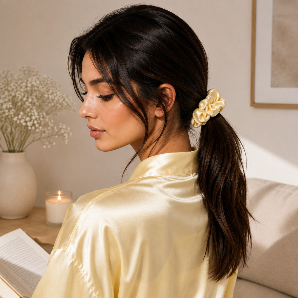 Warm Yellow Mulberry Silk Scrunchie