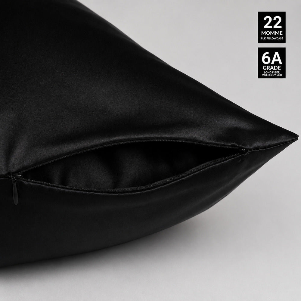 Black 22 Momme Mulberry Silk Pillowcase