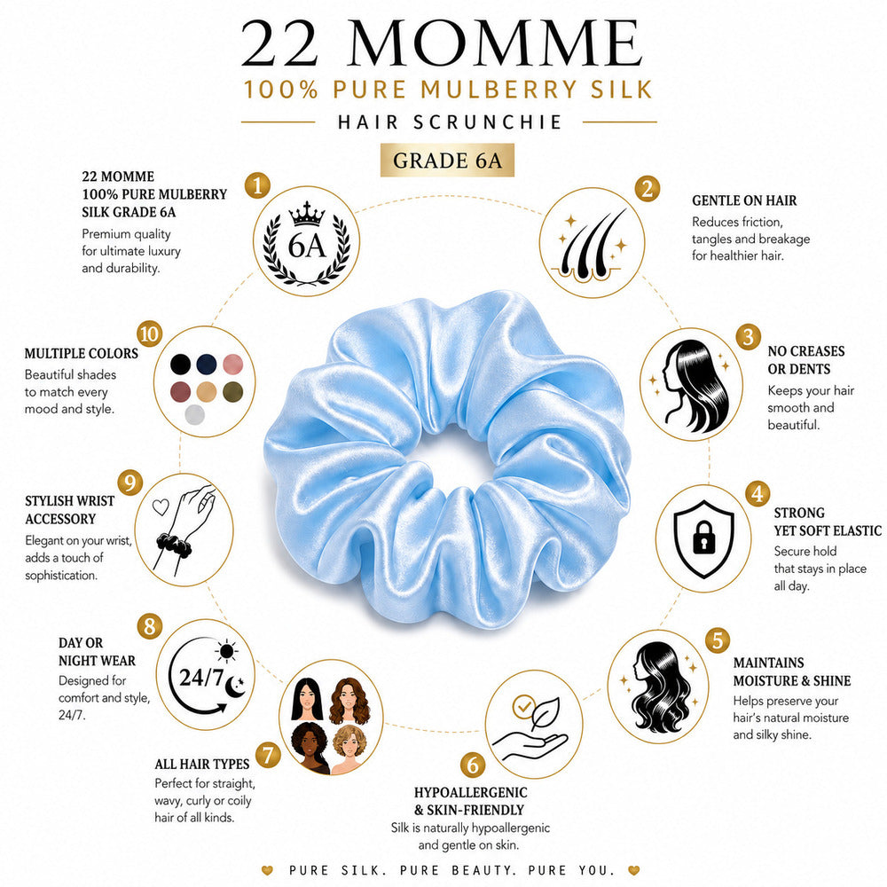 Azure Blue Mulberry Silk Scrunchie