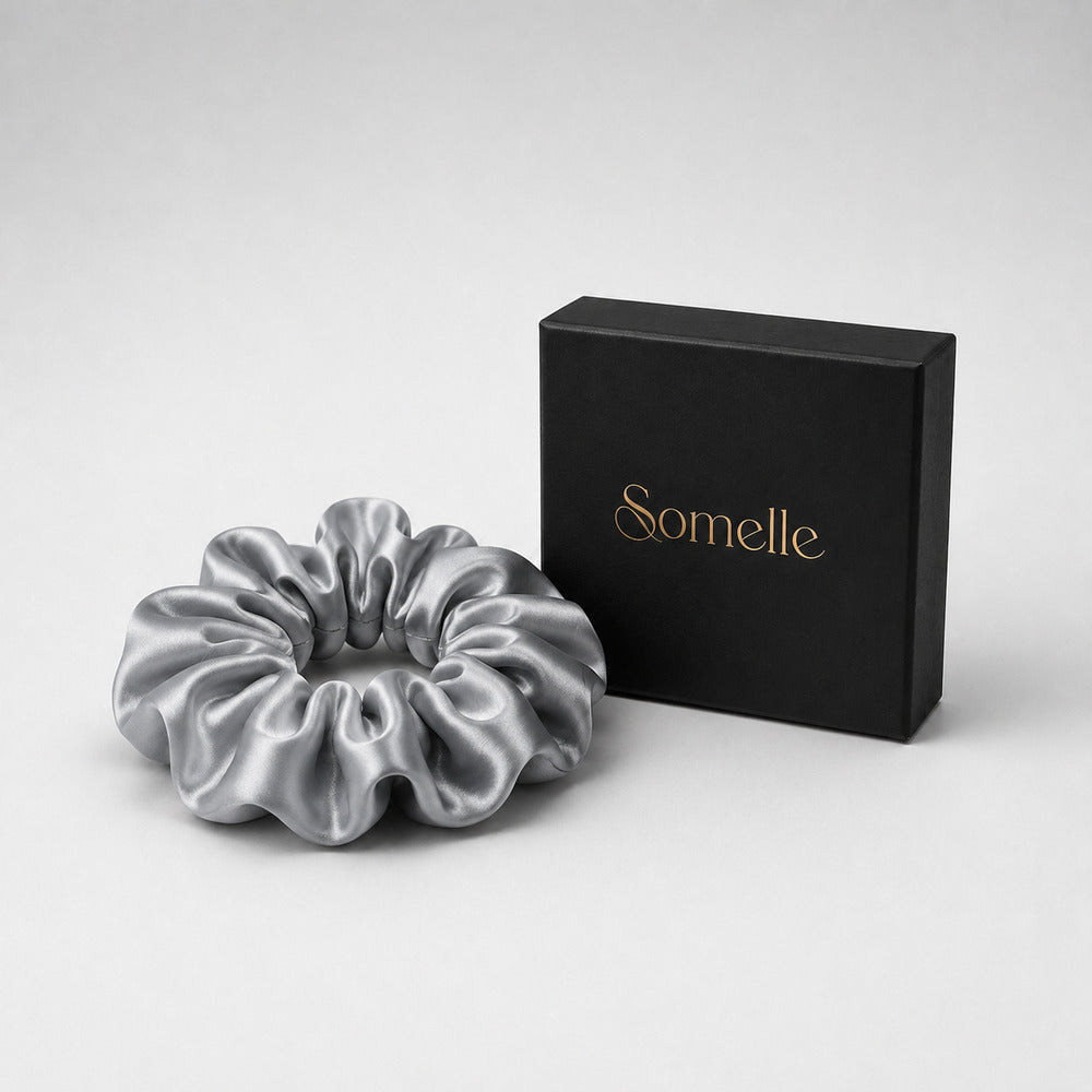 Charcoal Gray Mulberry Silk Scrunchie