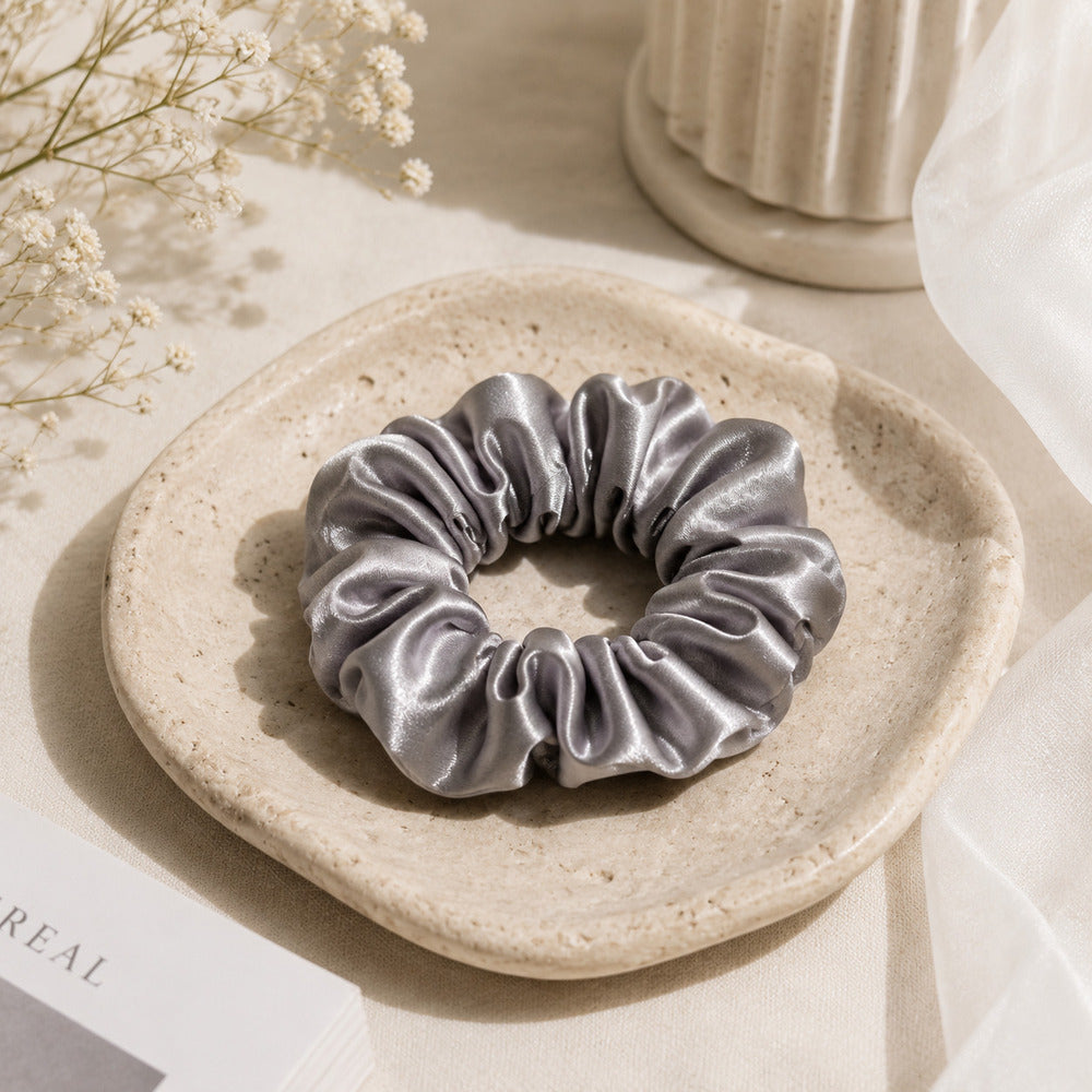 Charcoal Gray Mulberry Silk Scrunchie
