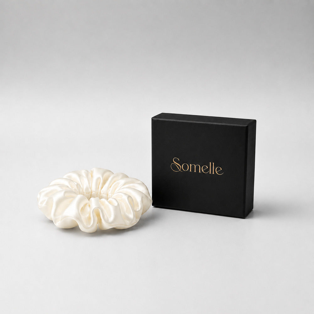 Ivory White Mulberry Silk Scrunchie