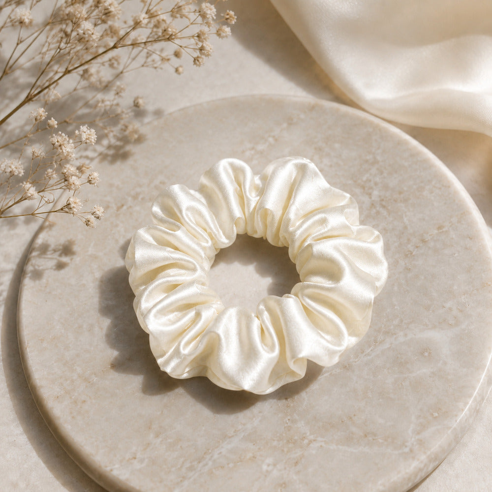 Ivory White Mulberry Silk Scrunchie