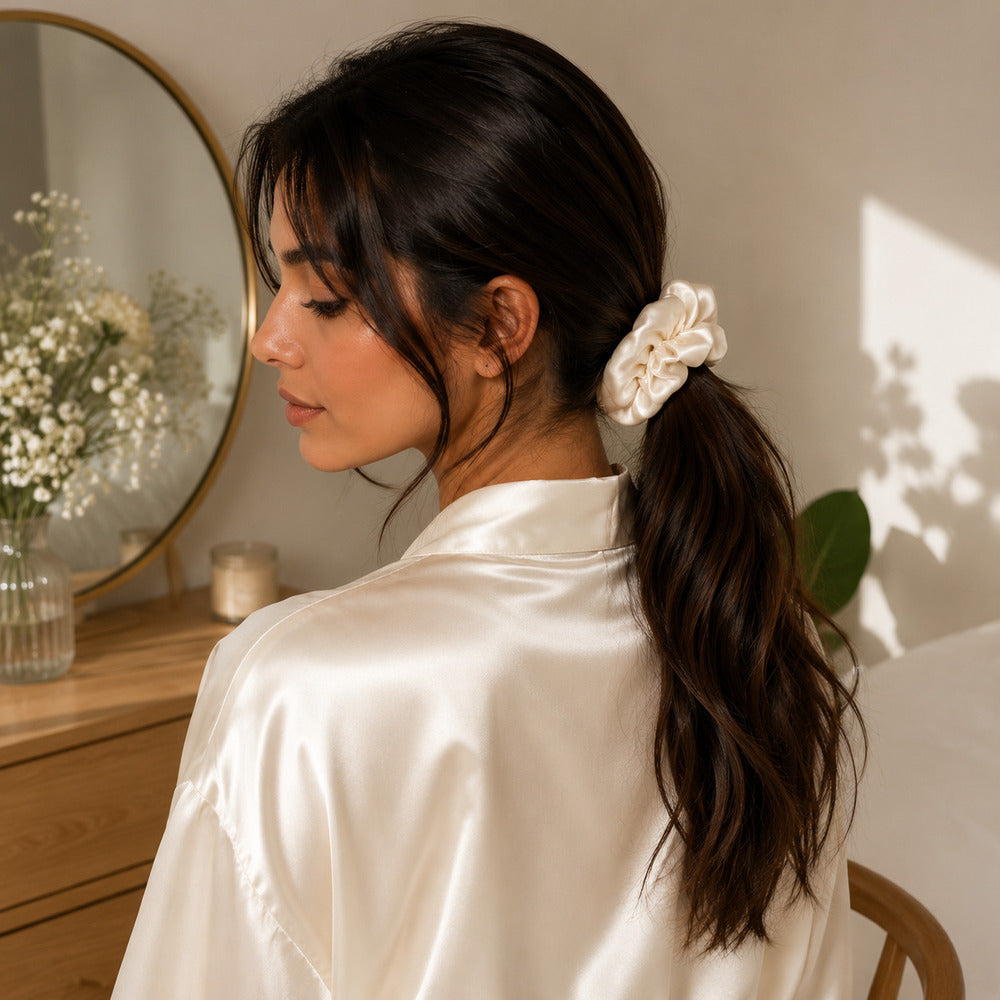 Ivory White Mulberry Silk Scrunchie