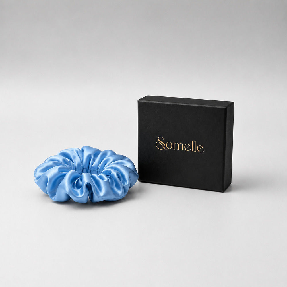 Misty Blue Mulberry Silk Scrunchie