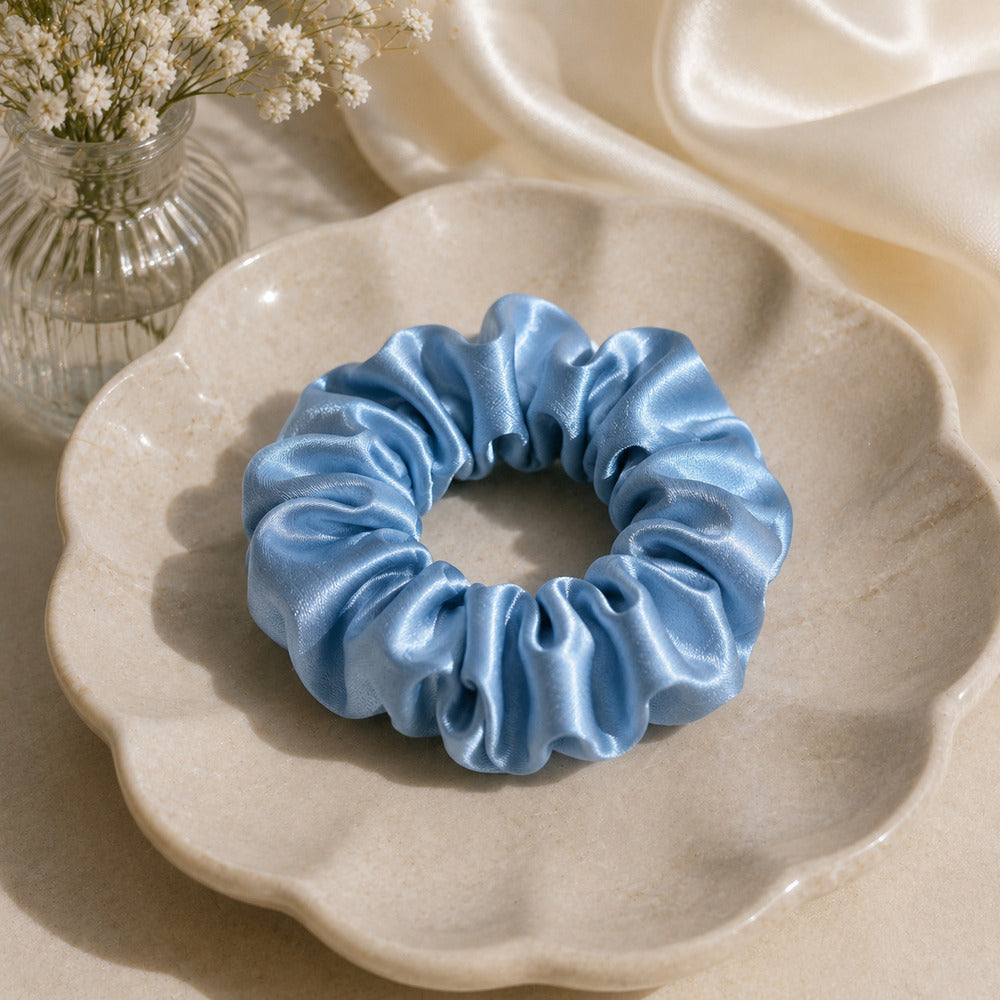 Misty Blue Mulberry Silk Scrunchie