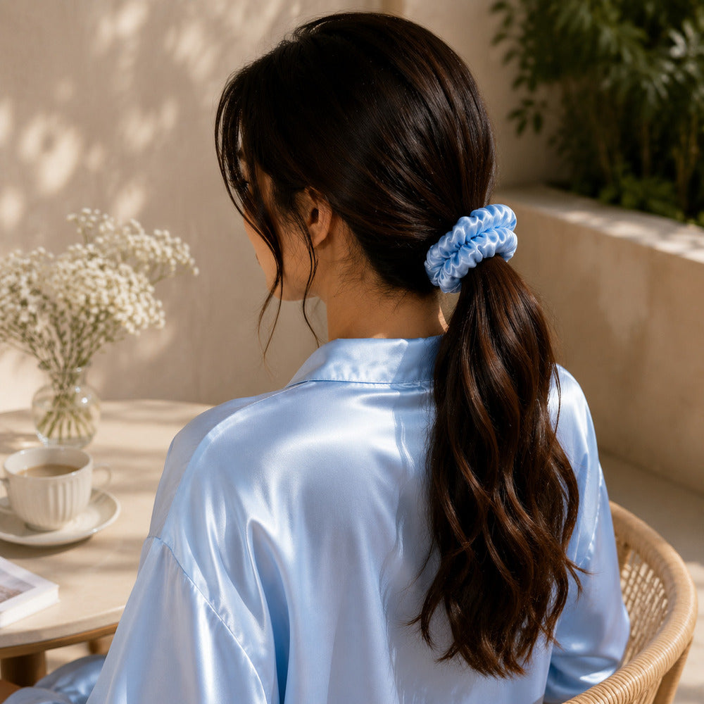 Misty Blue Mulberry Silk Scrunchie