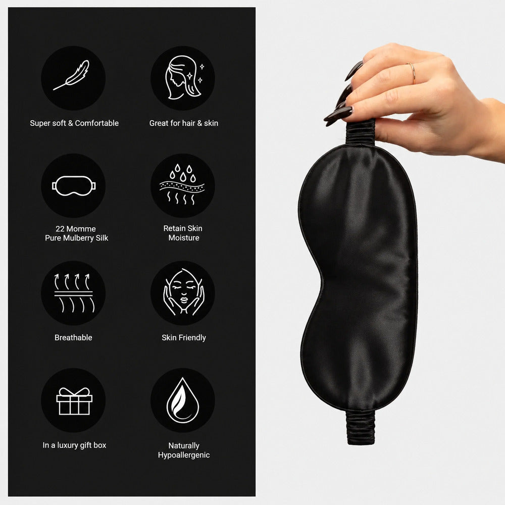 Black Silk Sleep Mask for Travel | 22 Momme Mulberry Silk Eye Mask