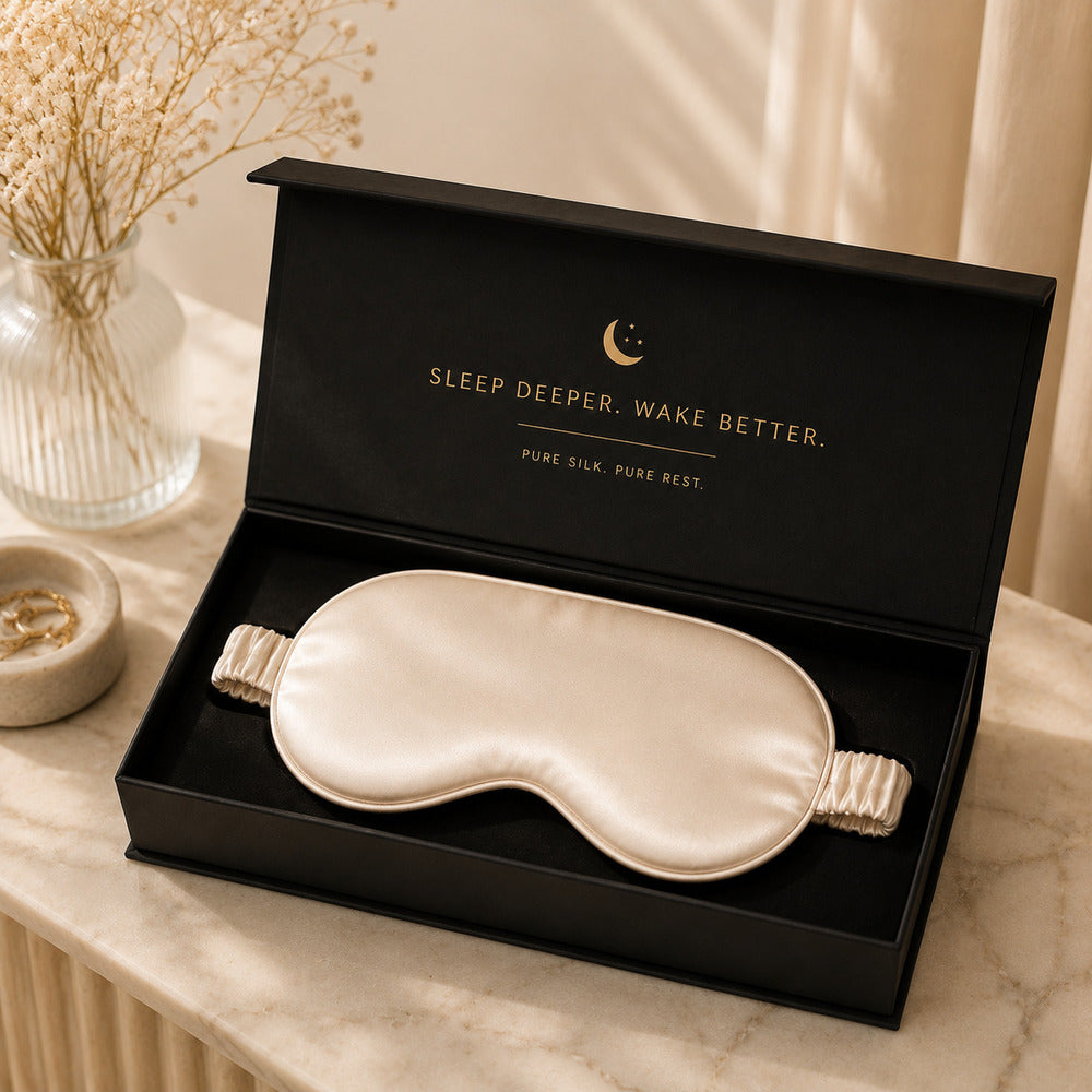 Champagne Beige Silk Sleep Mask for Travel | 22 Momme Mulberry Silk Eye Mask