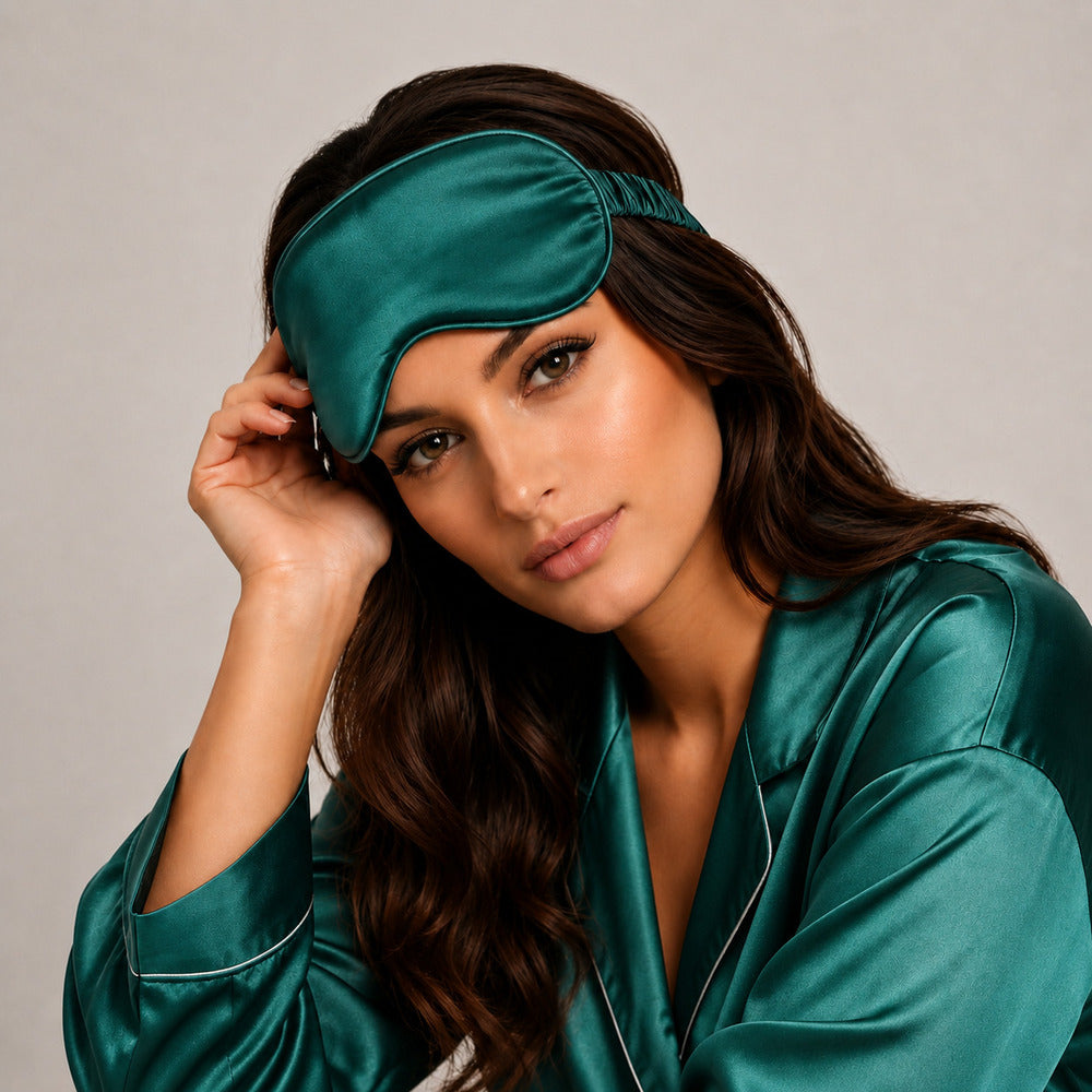 Deep Teal Silk Sleep Mask for Travel | 22 Momme Mulberry Silk Eye Mask