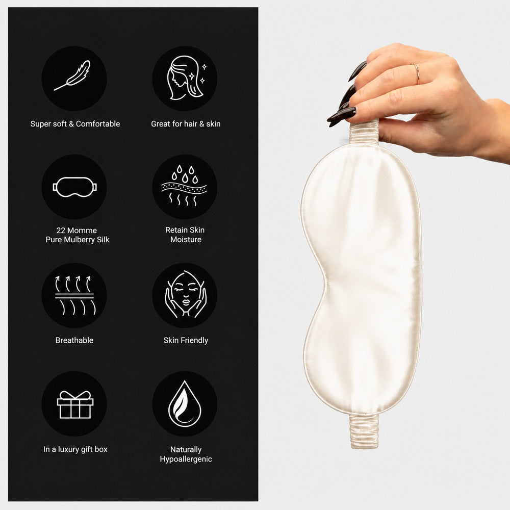 Ivory White Silk Sleep Mask for Travel | 22 Momme Mulberry Silk Eye Mask