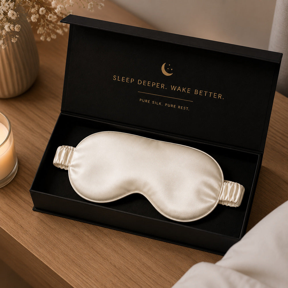 Ivory White Silk Sleep Mask for Travel | 22 Momme Mulberry Silk Eye Mask