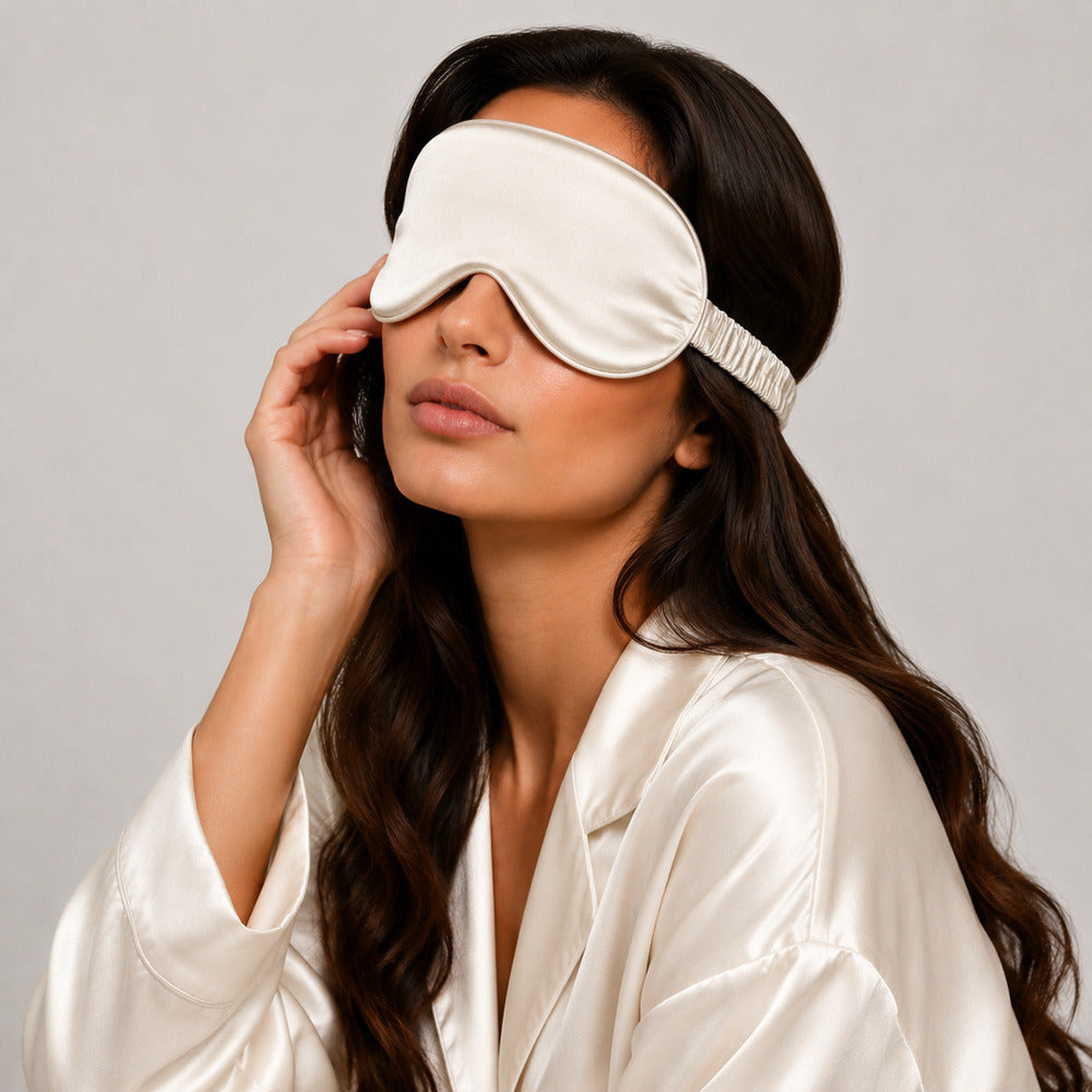 Ivory White Silk Sleep Mask for Travel | 22 Momme Mulberry Silk Eye Mask