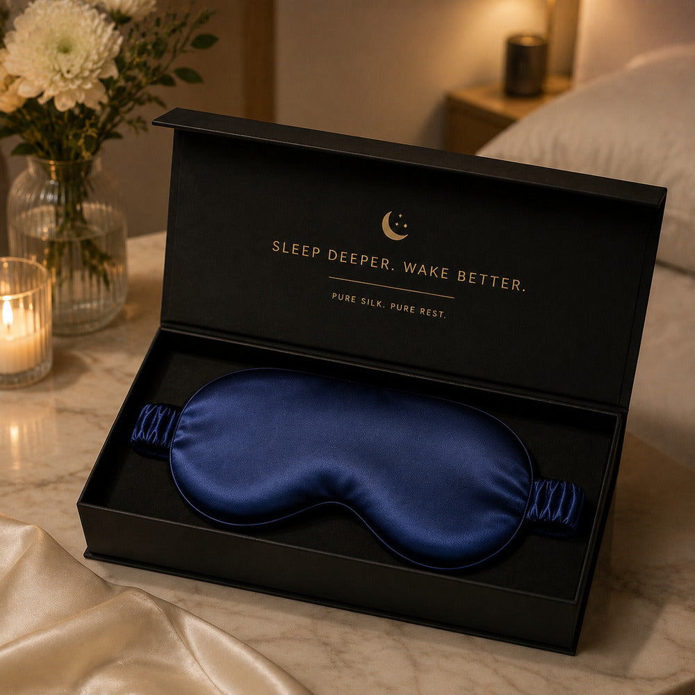 Navy Blue Silk Sleep Mask for Travel | 22 Momme Mulberry Silk Eye Mask