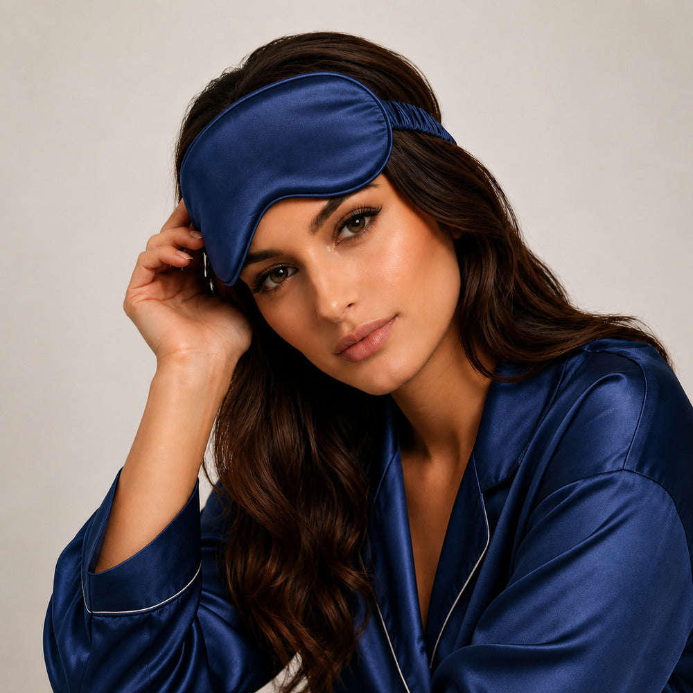 Navy Blue Silk Sleep Mask for Travel | 22 Momme Mulberry Silk Eye Mask