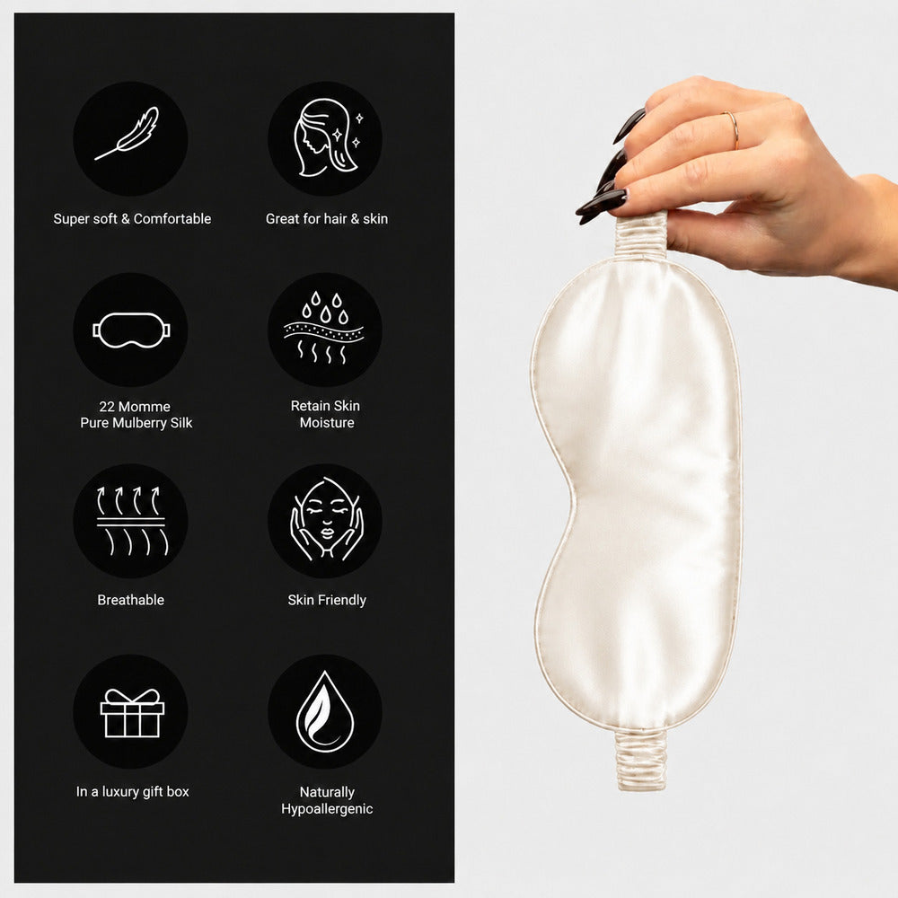 Pearl White Silk Sleep Mask for Travel | 22 Momme Mulberry Silk Eye Mask