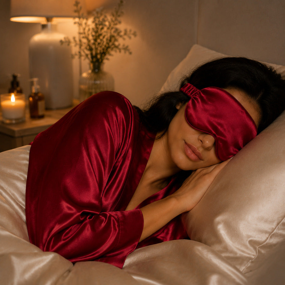 Ruby Red Silk Sleep Mask for Travel | 22 Momme Mulberry Silk Eye Mask