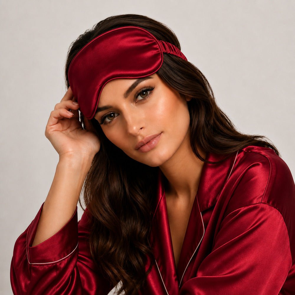 Ruby Red Silk Sleep Mask for Travel | 22 Momme Mulberry Silk Eye Mask