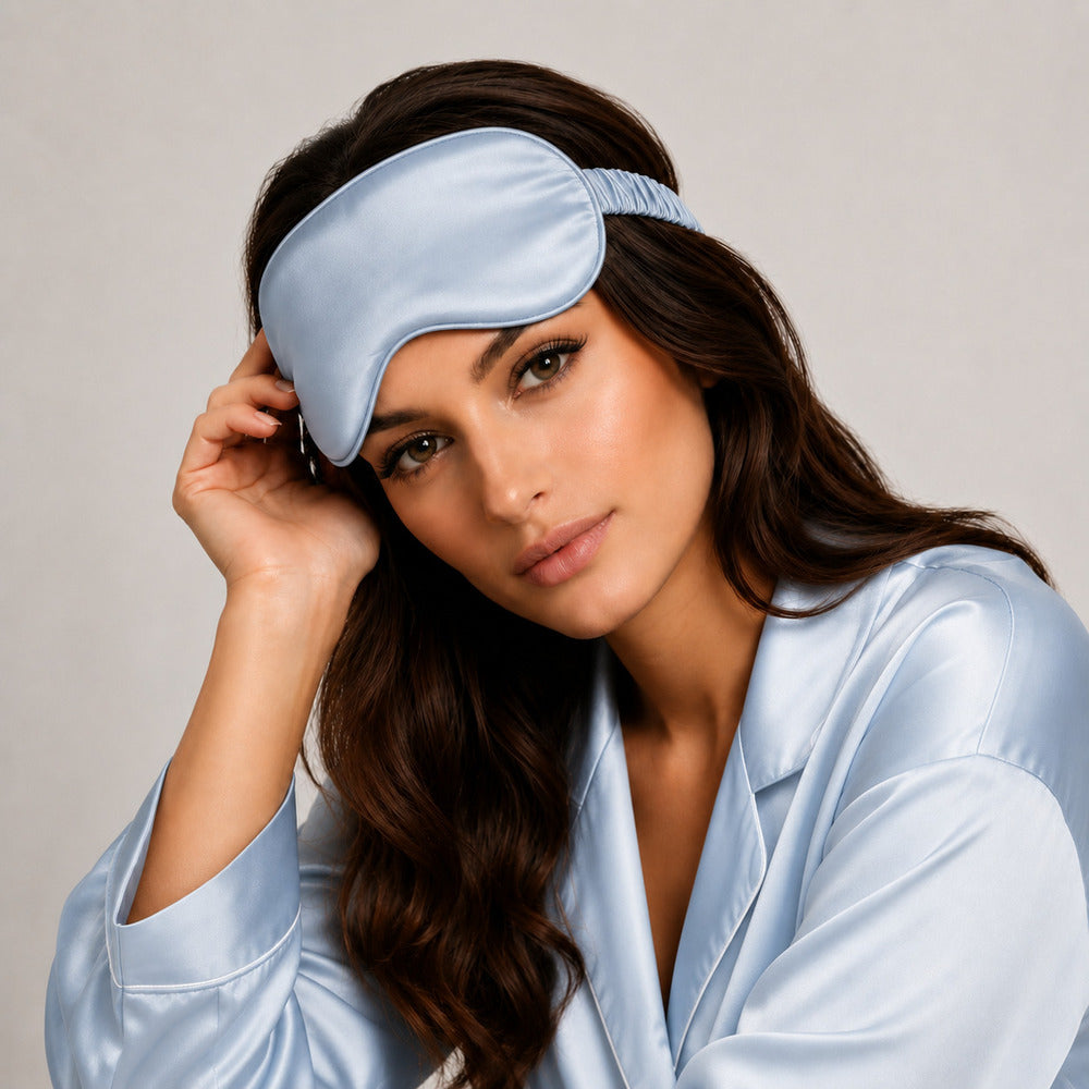 Sky Blue Silk Sleep Mask for Travel | 22 Momme Mulberry Silk Eye Mask